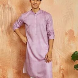Men Regular Fit Long Kurta with Mandarin Collar-image-1