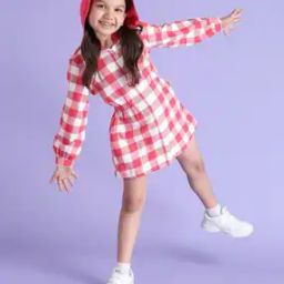 Girls Checked Hooded Shirt Dress-image-78