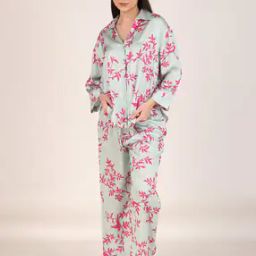 Women Leaf Print Shirt & Pyjamas Set-picture-26