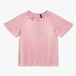 Girls Pleated Relaxed Fit Top with Floral Applique-image-57