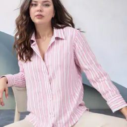 Women Striped Regular Fit Shirt with Spread Collar-image-8