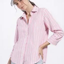 Women Striped Regular Fit Shirt with Spread Collar-image-49