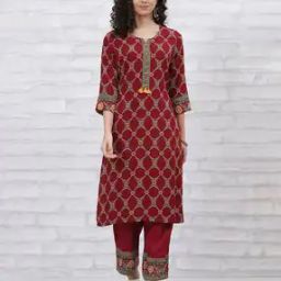 Women Geometric Print Straight Kurta with Pants-picture-2