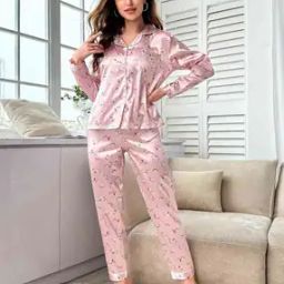 Women Floral Print Shirt & Pyjamas Set-image-58