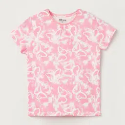 Girls Printed Regular Fit Round-Neck T-Shirt-image-2