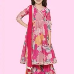 Girls Floral A-line Kurta Set-image-80