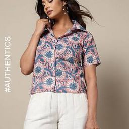 Handblock Print Cotton Relaxed Fit Shirt-image-4
