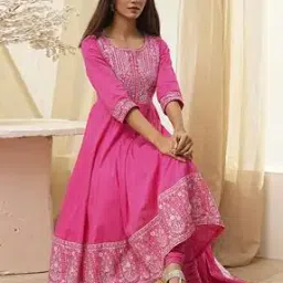 Women Embroidered Anarkali Kurta with Pants & Dupatta-image-56