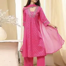biba Women Floral Print A-Line Kurta with Palazzos & Dupatta-picture-30