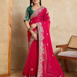 Women Embroidery Traditional Saree With Blouse -image-10