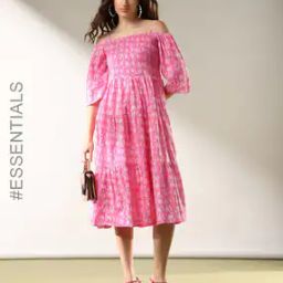 Women Floral Print Cotton Tiered Dress-image-112