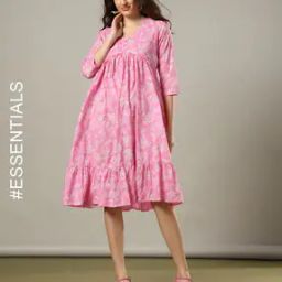 Women Floral Print Cotton Tiered Dress-image-103