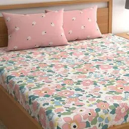 210 TC Floral Print King Size Bedsheet with Pillow Covers-image-62