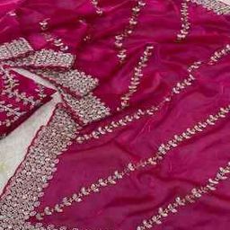 nyrika Women Sequins Embroidered Satin Saree with Unstitched Blouse Piece  -picture-6