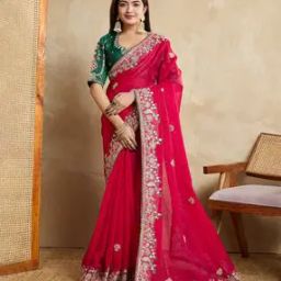 Women Embroidered Saree with Contrast Border-image-29