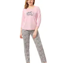 Women Typographic Print Woven Top & Pyjamas Set-image-41