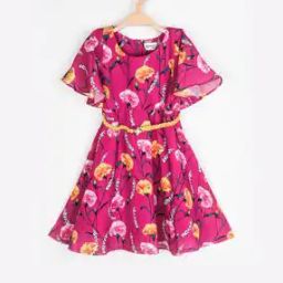 Floral Print Fit & Flare Dress with Belt-image-57