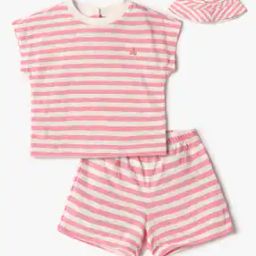 Infants Striped T-Shirt & Shorts with Hat Set-picture-28