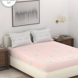 144 TC Floral Print Fitted King-Size Bedsheet with Pillow Covers-image-29