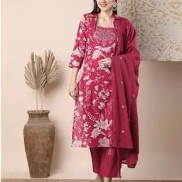 Women Floral Print Straight Kurta with Pants & Dupatta Set -picture-10