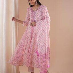 Women Floral Print Anarkali Kurta with Pants & Dupatta Set-picture-29