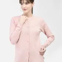 Women Round-Neck Cardigan with Ribbed Hem-image-2
