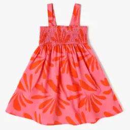 Girls Leaf Print Square-Neck A-Line Dress-image-30