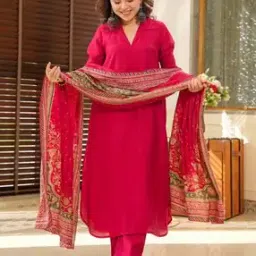  Embroidered Kurti South Cotton With Pant and Chanderi Silk Dupatta Set-image-44