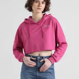 Women Logo Print Boxy Fit Crop Hoodie-35