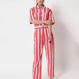 Striped Jumpsuit with Patch Pockets-image-81