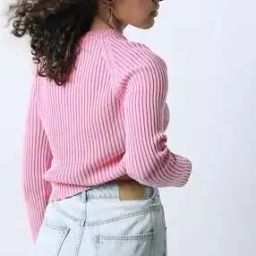 Women Ribbed Crew-Neck Cotton Pullover-picture-12