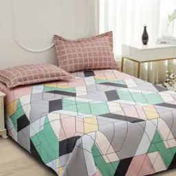 240 TC Geometric Print Double Bedsheet with Pillow Covers-image-27