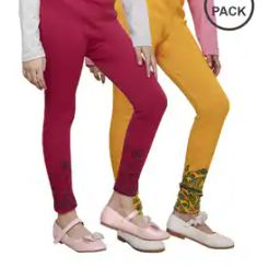 Pack of 2 Girls Floral Print Leggings with Elasticated Waistband-image-92