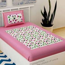 Floral Print Single Size Bedsheet with Pillow Cover-image-83