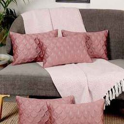 Set of 5 Embroidered Cushion Covers with Stitch Detail 12"x18"-image-68