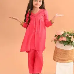 Girls Embroidered Flared Kurta Set-image-55