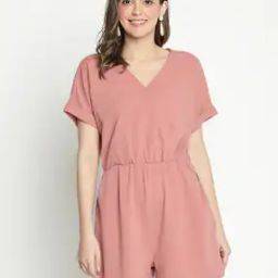 Women V-Neck Short-Sleeves Jumpsuit-image-1