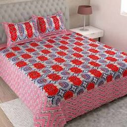 180 TC Floral Print King Size Bedsheet with Pillow Covers-image-78