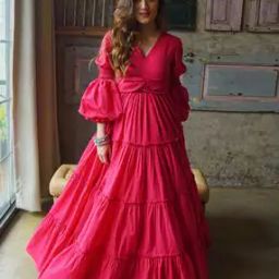 Women V-Neck Tiered Kurta-image-46
