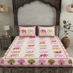 Elephant Print Double Bedsheet with Pillow Covers-image-122