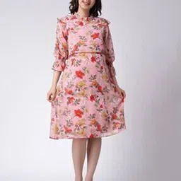 Women Leaf Printed Maternity Fit & Flare Dress-image-53