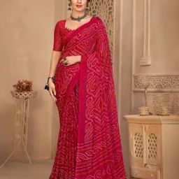 Women Bandhani Print Chiffon Saree-image-12