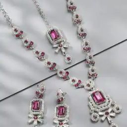 Women Silver-Plated Necklace & Earrings Set with Mangtika-image-40