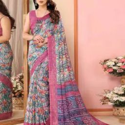 Women Floral Print Saree with Contrast Border-image-58