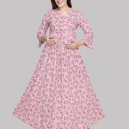 Printed Gown Dress with Feeding Zip-image-43