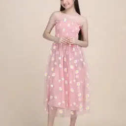 Girls Floral Print Fit & Flare Dress-image-75