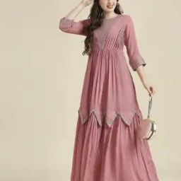 Embellished Round-Neck Fit & Flare Dress-image-15