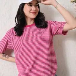 Women Striped Regular Fit Crew-Neck T-Shirt-image-91