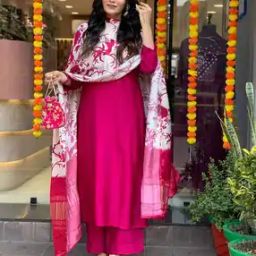 Women Straight Kurta with Palazzos & Floral Print Dupatta-image-32