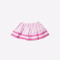Floral Print Flared Skirt with Striped Border-image-47